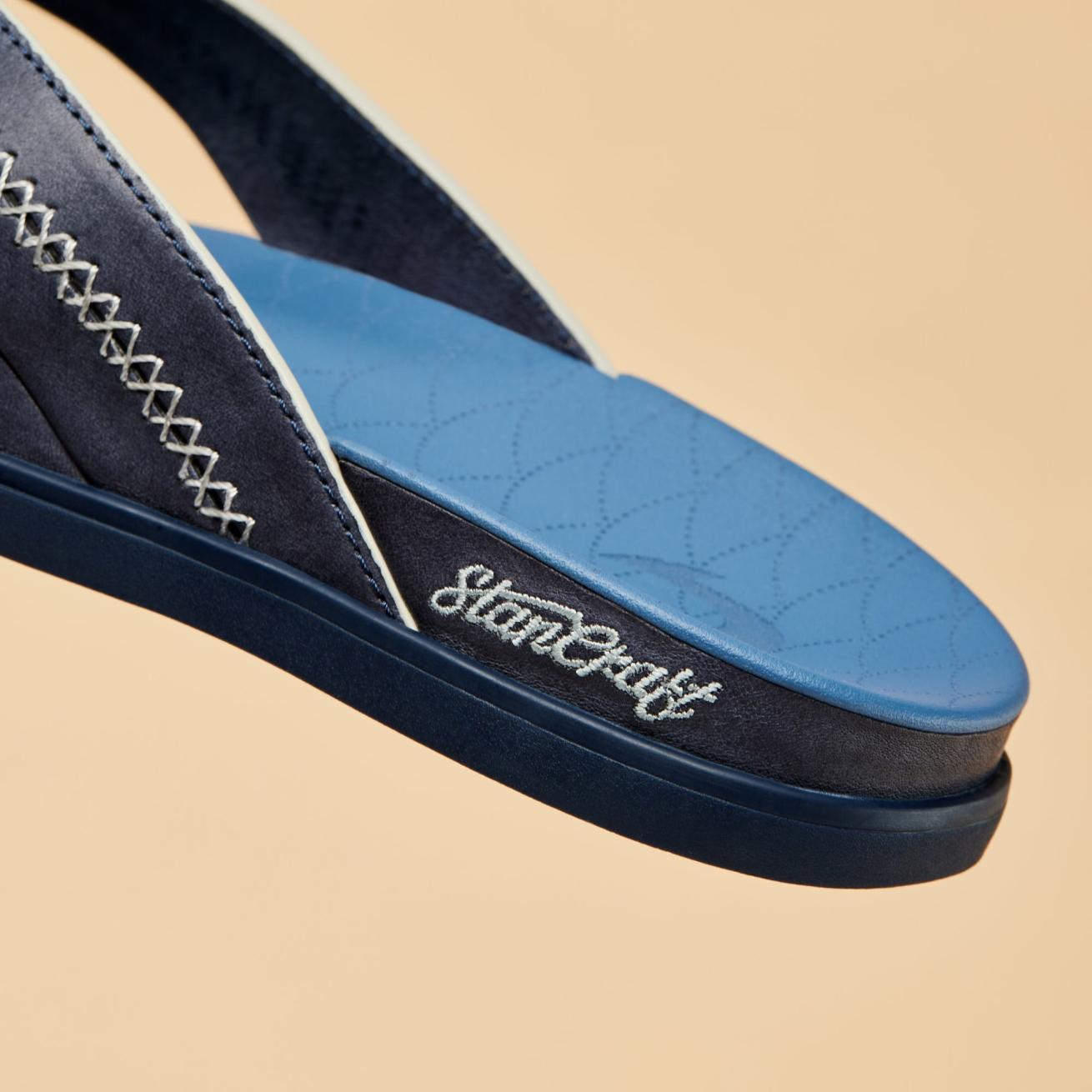 Olukai Shoreline Leather Sandals - Deep Water / Blue Fog | Men Leather