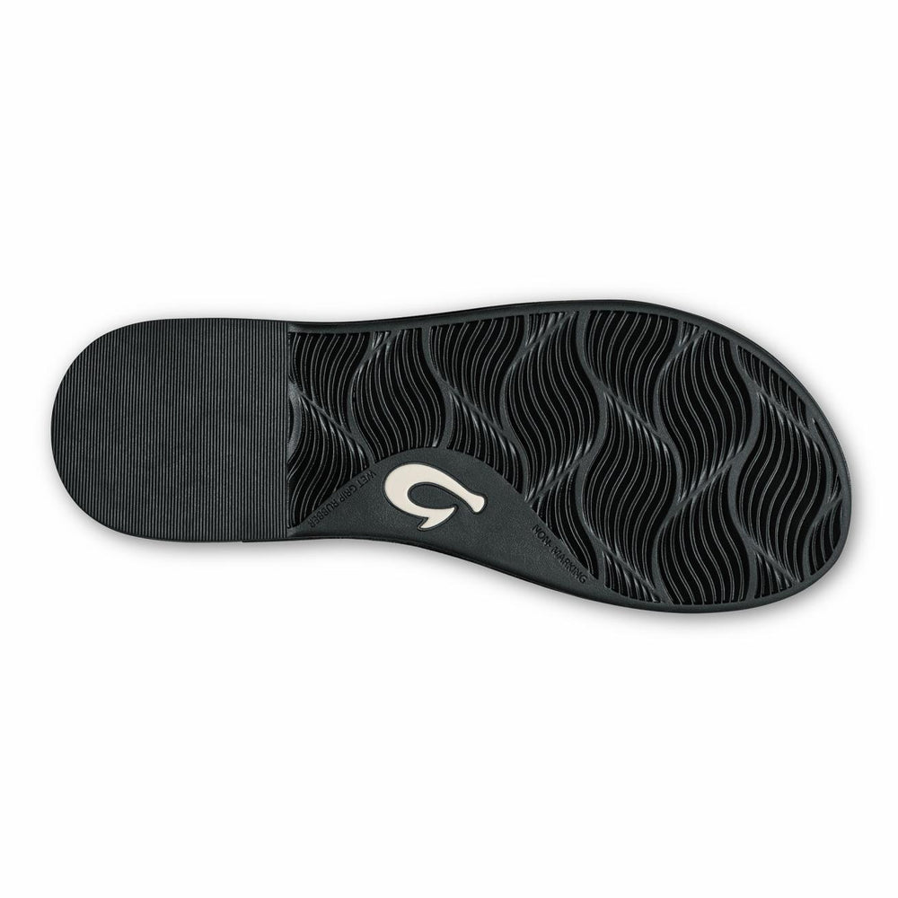 Olukai Tiare Slide Leather Slide Sandals - Black | Women Leather