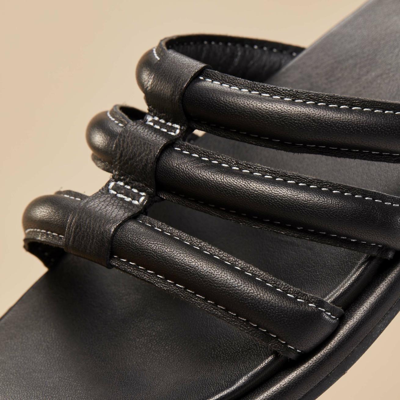 Olukai Tiare Slide Leather Slide Sandals - Black | Women Leather
