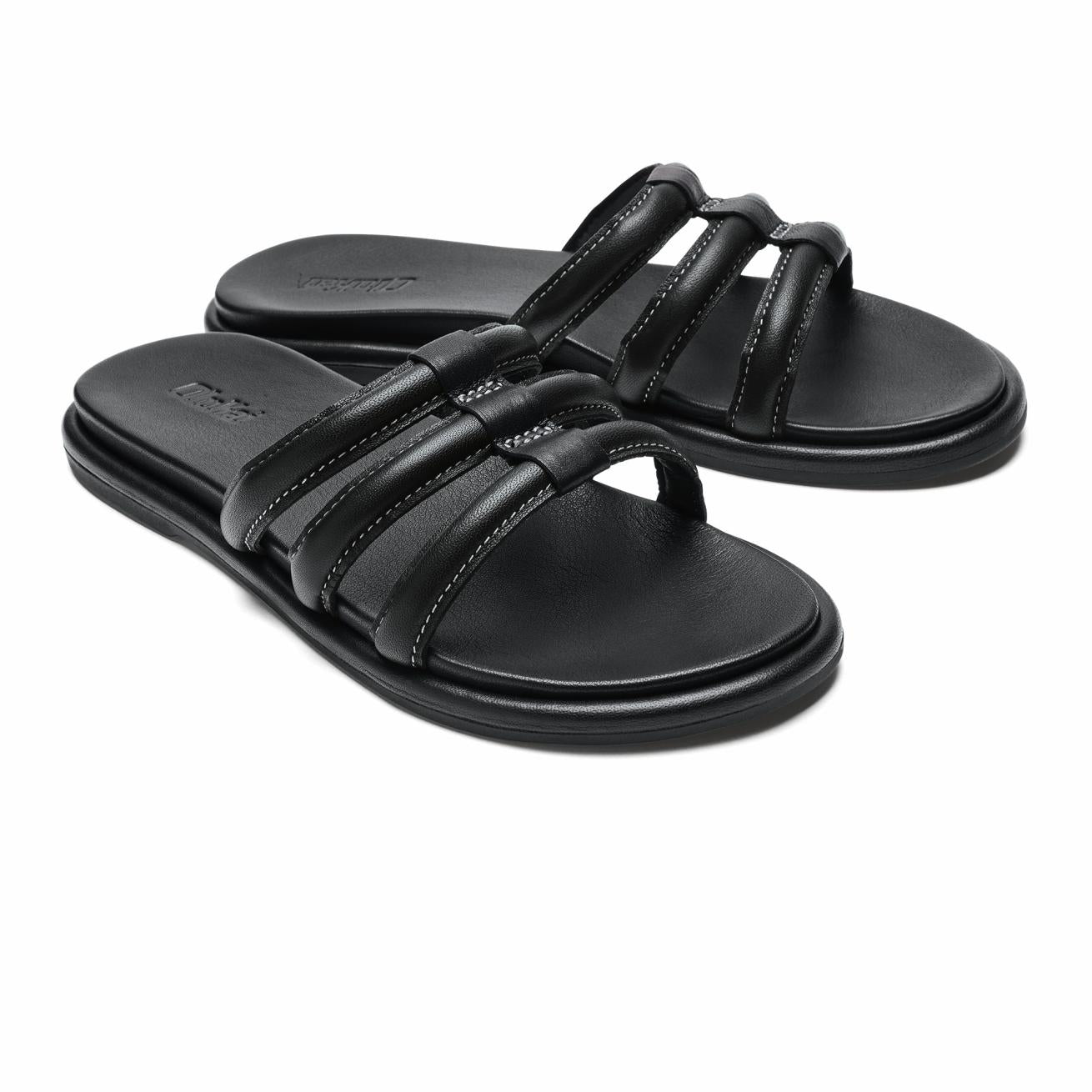Olukai Tiare Slide Leather Slide Sandals - Black | Women Leather