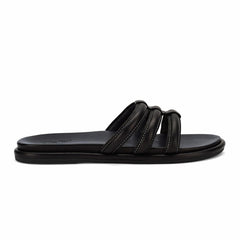 Olukai Tiare Slide Leather Slide Sandals - Black | Women Leather