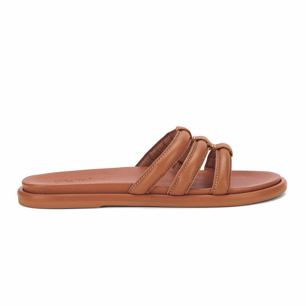 Olukai Tiare Slide Leather Slide Sandals - Fox | Women Slides