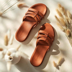 Olukai Tiare Slide Leather Slide Sandals - Fox | Women Slides