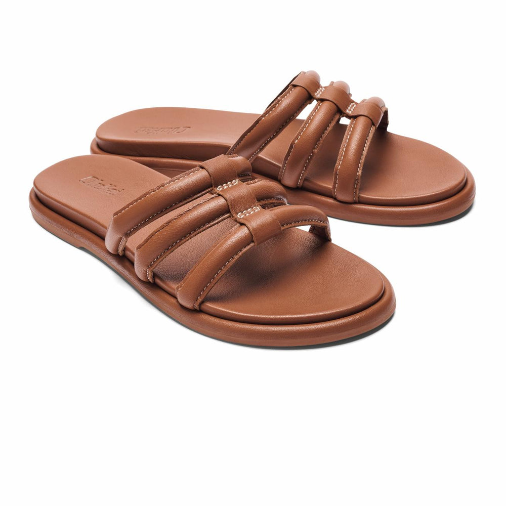 Olukai Tiare Slide Leather Slide Sandals - Fox | Women Slides