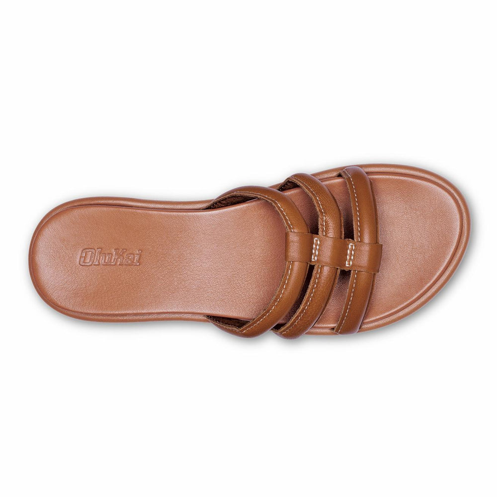 Olukai Tiare Slide Leather Slide Sandals - Fox | Women Slides