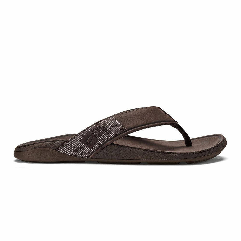 Olukai Tuahine Waterproof Leather Beach Sandals - Dark Wood | Men Water-Friendly
