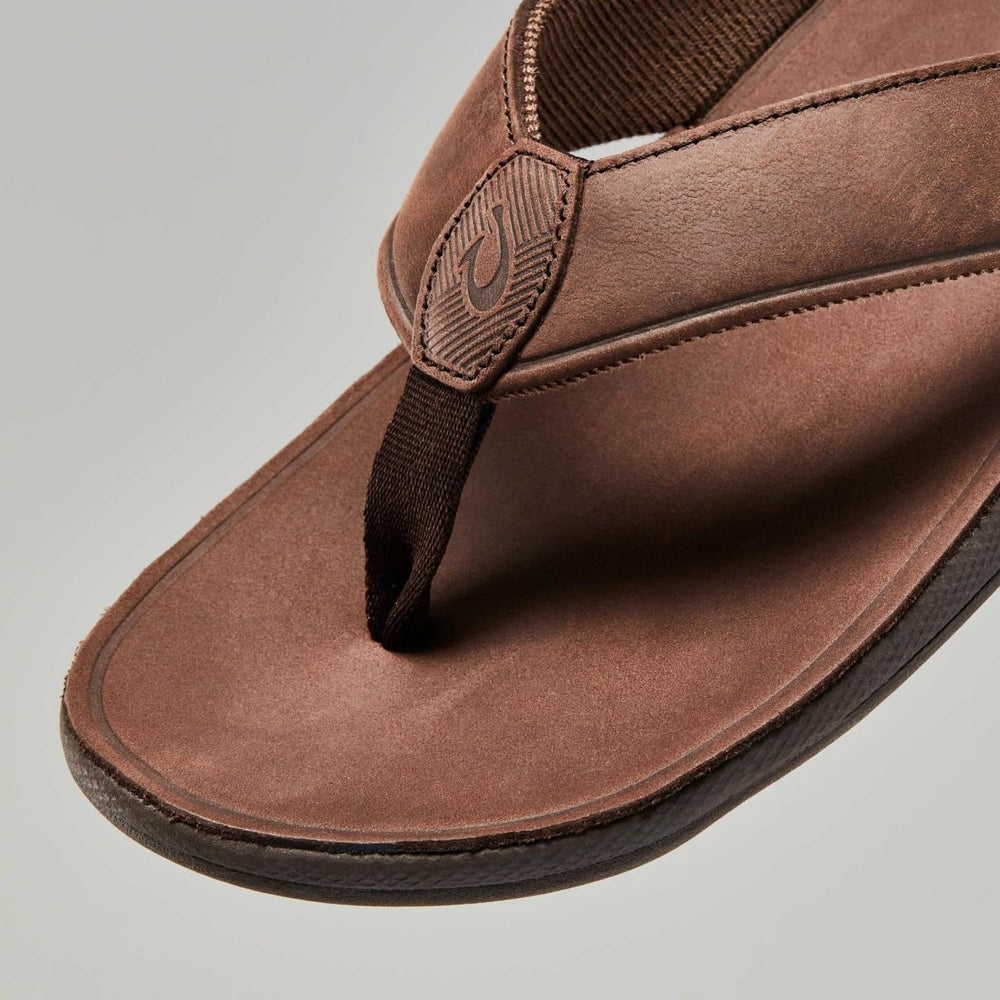 Olukai Tuahine Waterproof Leather Beach Sandals - Dark Wood | Men Water-Friendly