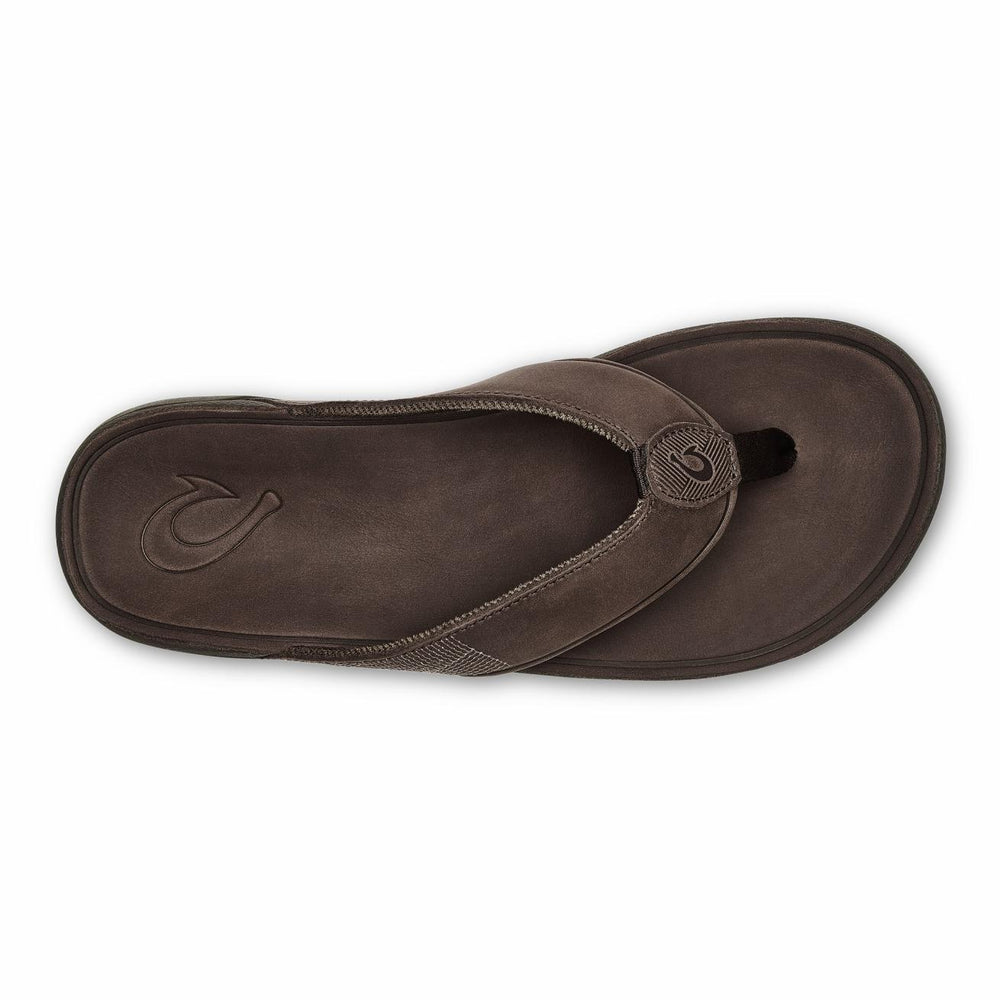 Olukai Tuahine Waterproof Leather Beach Sandals - Dark Wood | Men Water-Friendly