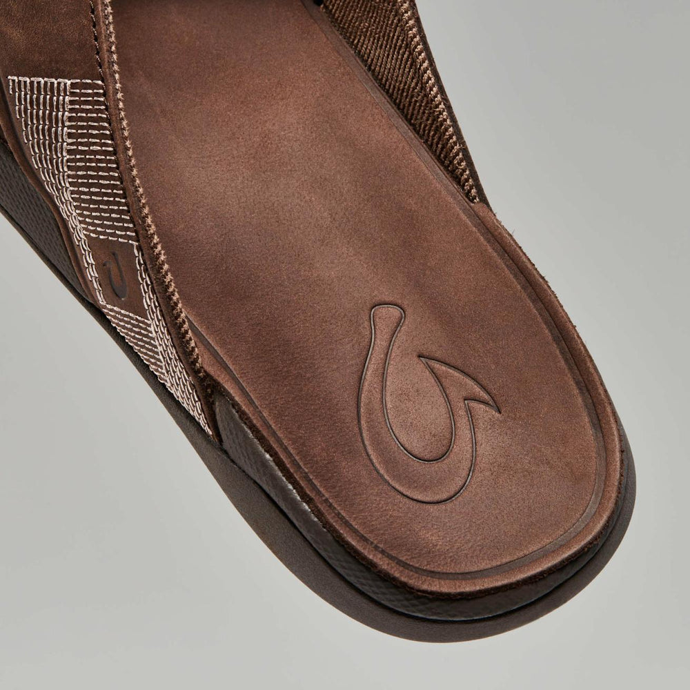Olukai Tuahine Waterproof Leather Beach Sandals - Dark Wood | Men Water-Friendly