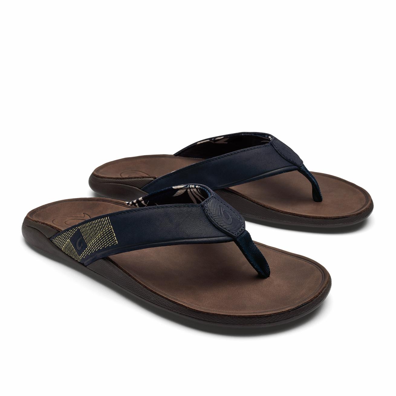 Olukai Tuahine Waterproof Leather Beach Sandals - Trench Blue | Men Leather