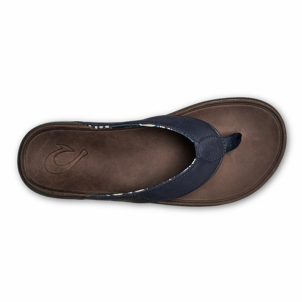 Olukai Tuahine Waterproof Leather Beach Sandals - Trench Blue | Men Leather