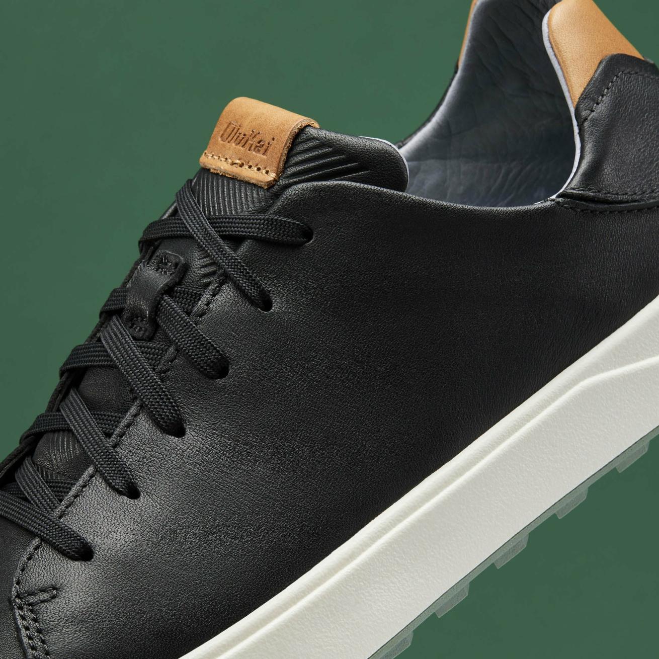 Olukai Wai‘alae Waterproof Leather Golf Shoes - Black | Men Golf