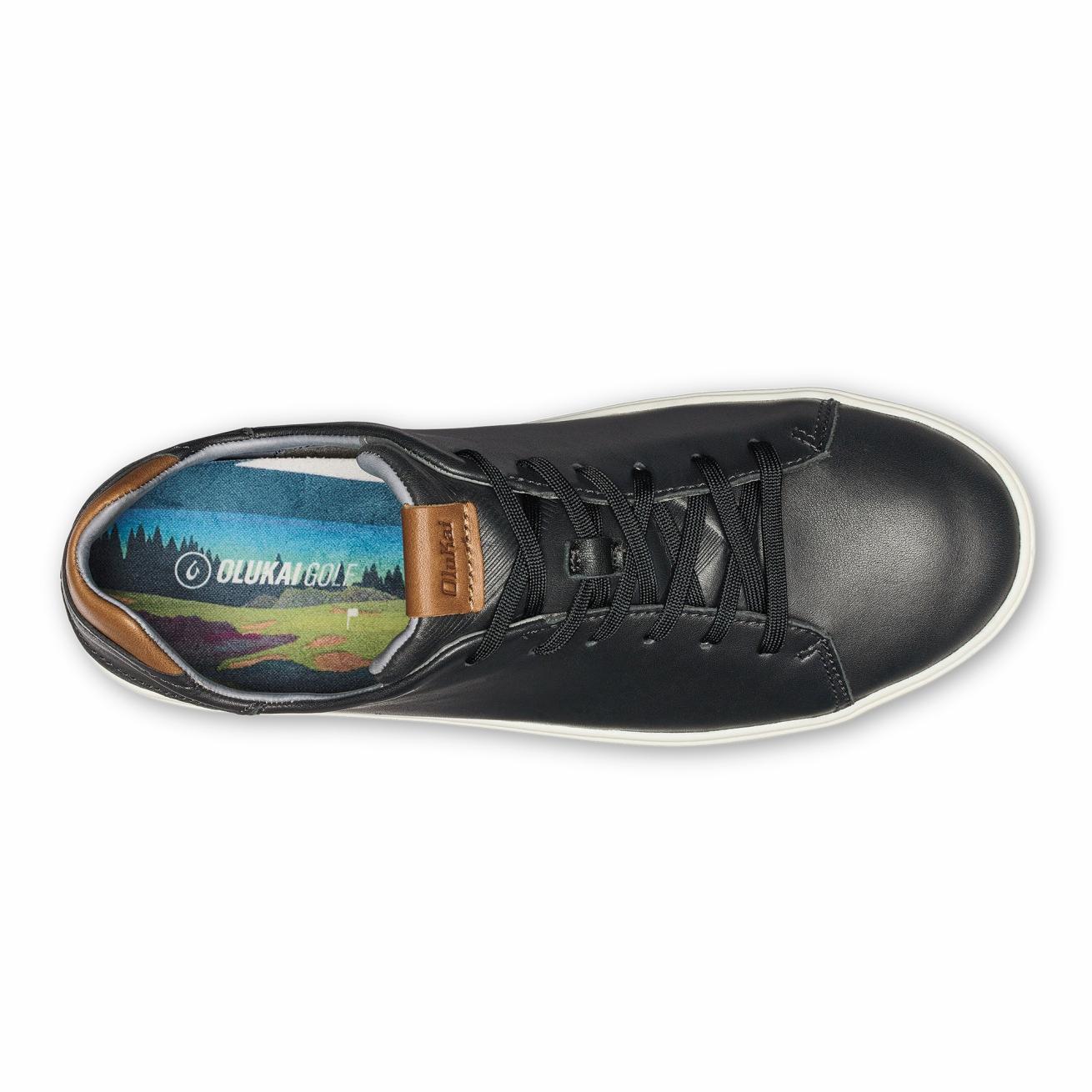 Olukai Wai‘alae Waterproof Leather Golf Shoes - Black | Men Golf