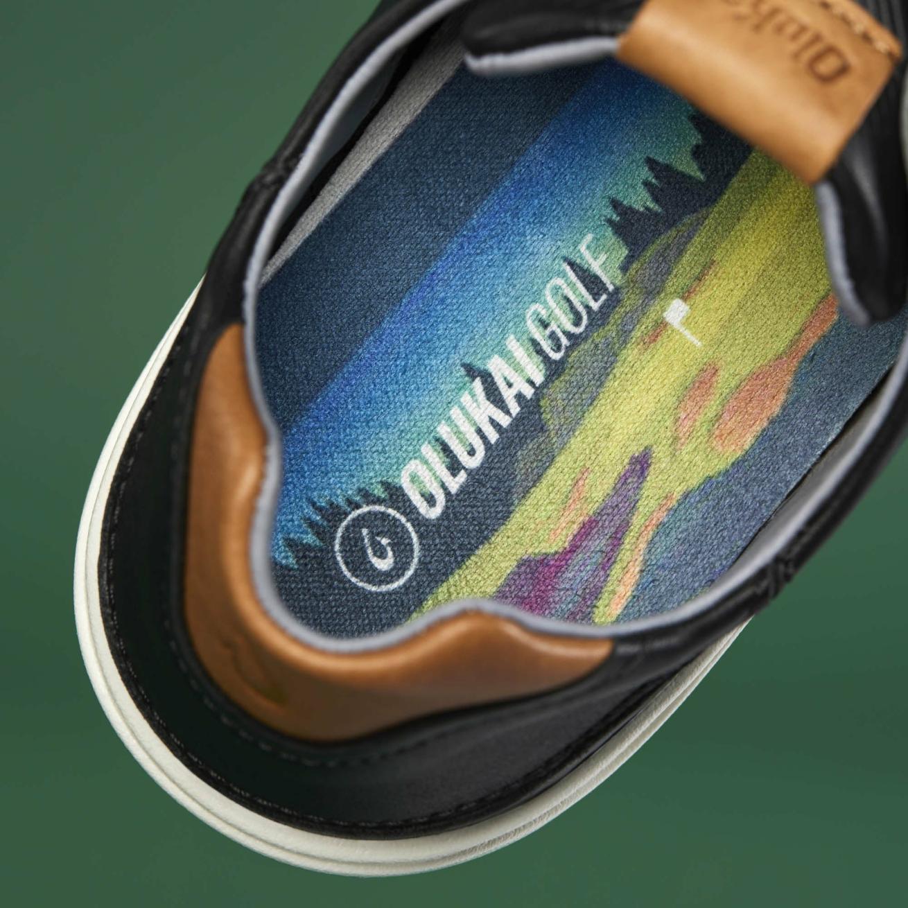 Olukai Wai‘alae Waterproof Leather Golf Shoes - Black | Men Golf