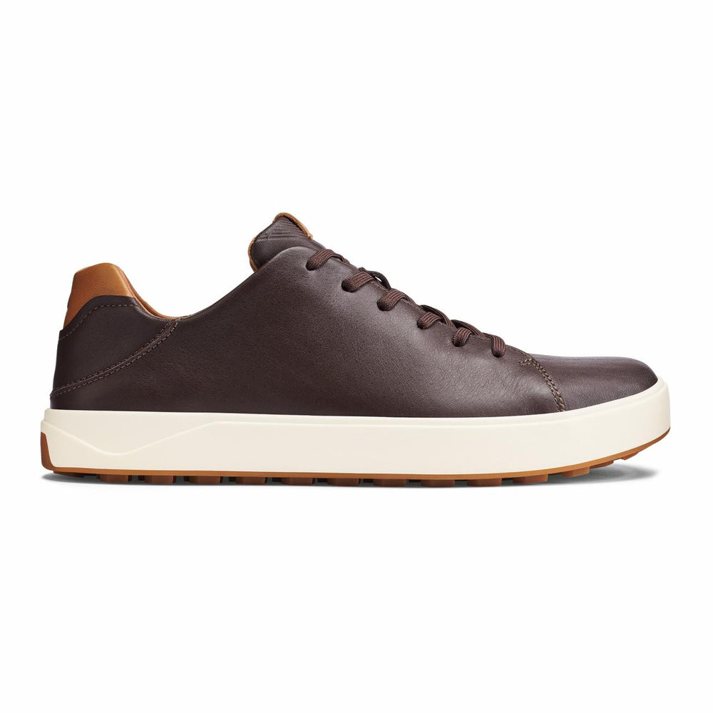 Olukai Wai‘alae Waterproof Leather Golf Shoes - Dark Wood | Men Golf