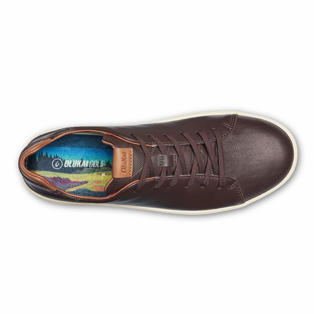 Olukai Wai‘alae Waterproof Leather Golf Shoes - Dark Wood | Men Golf