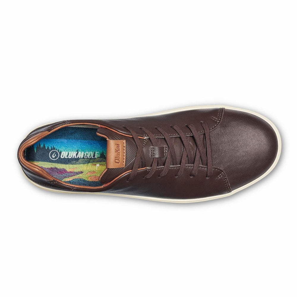 Olukai Wai‘alae Waterproof Leather Golf Shoes - Dark Wood | Men Golf