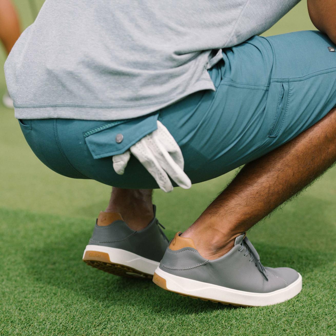 Olukai Wai‘alae Waterproof Leather Golf Shoes - Stone | Men Golf