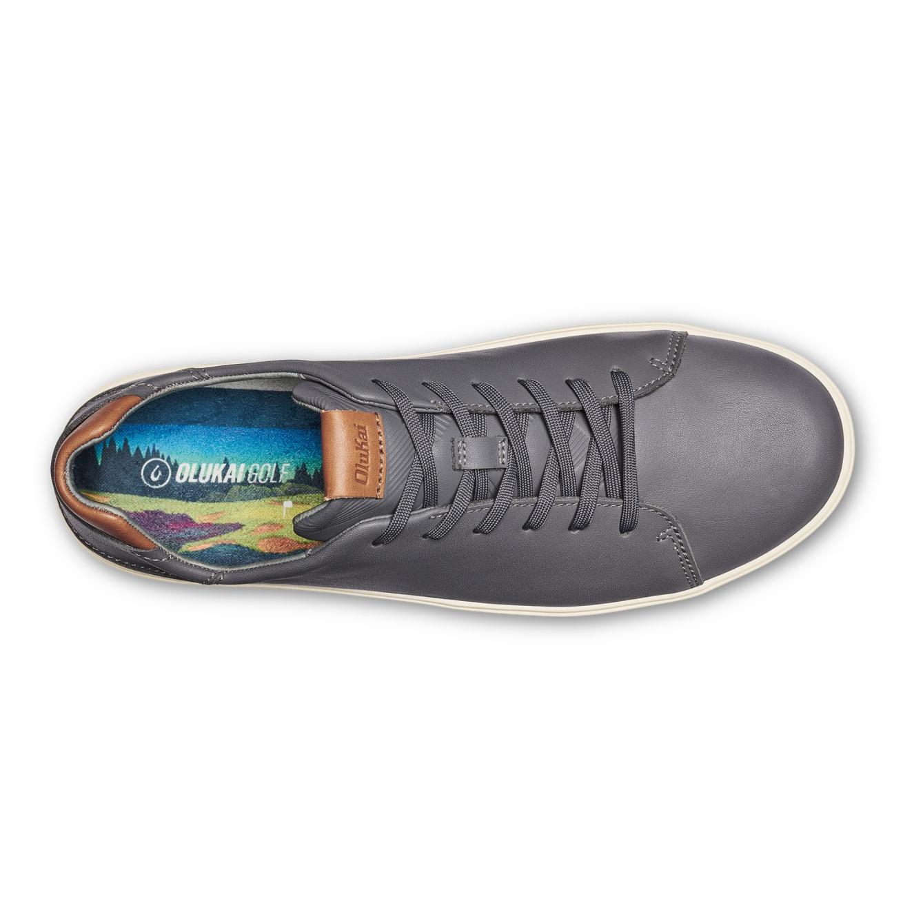 Olukai Wai‘alae Waterproof Leather Golf Shoes - Stone | Men Golf