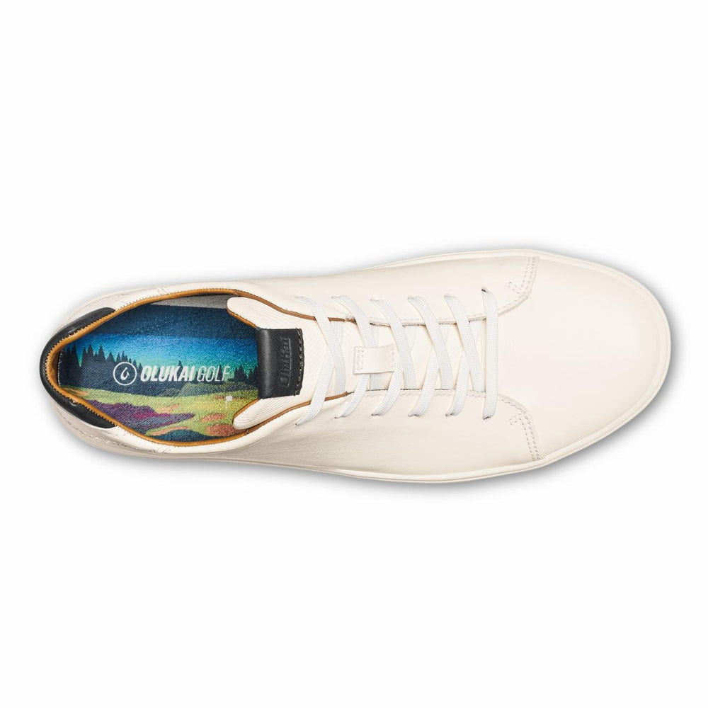 Olukai Wai‘alae Waterproof Leather Golf Shoes - White | Men Golf