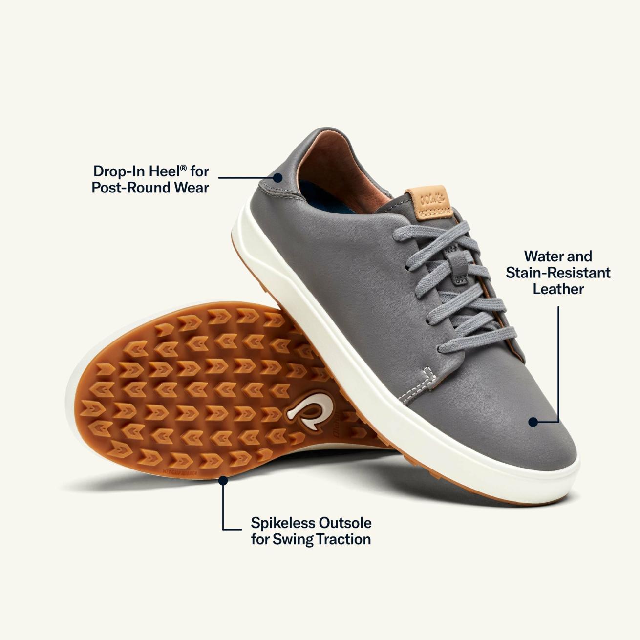 Olukai Wailea Waterproof Leather Golf Shoes - Stone | Women Golf