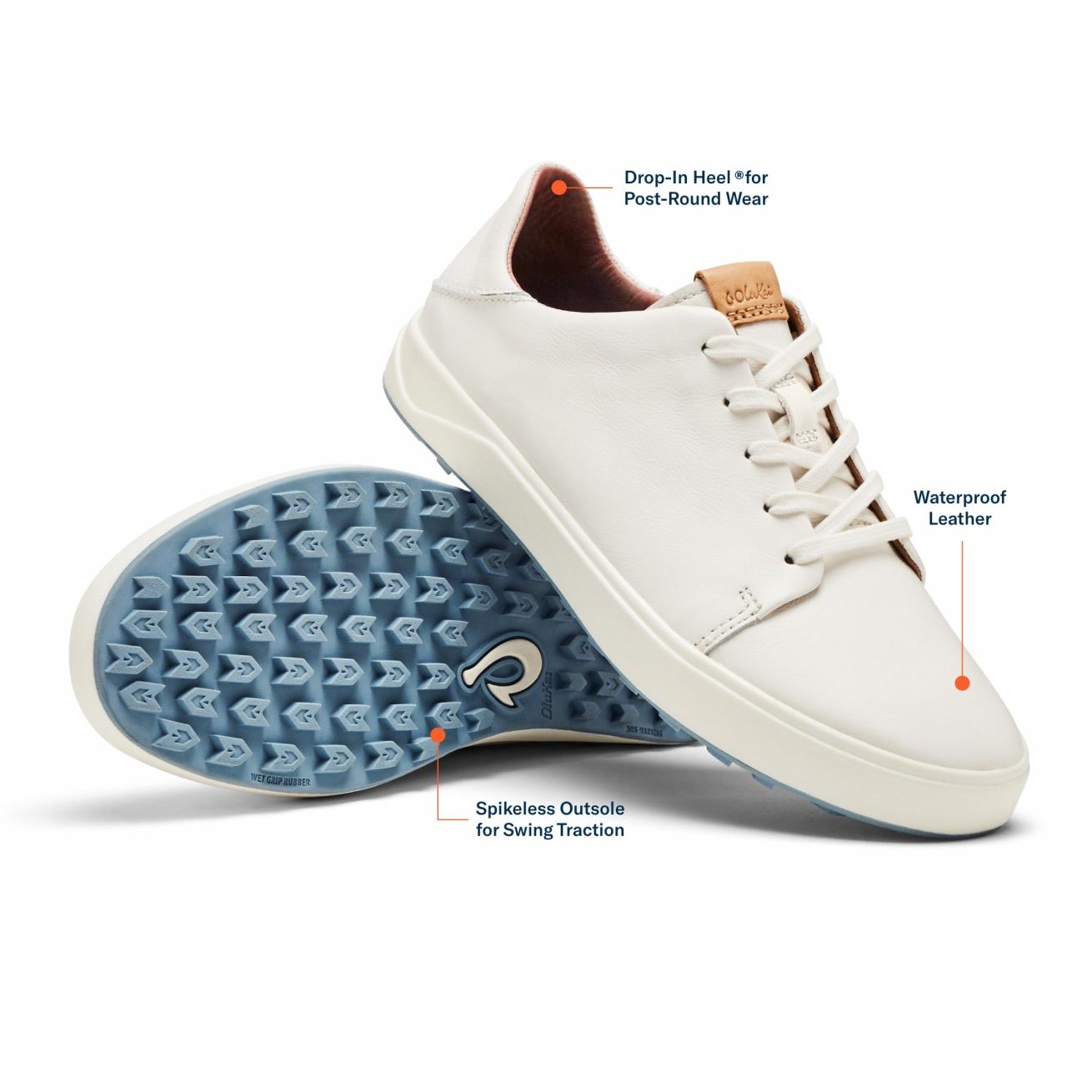 Olukai Wailea Waterproof Leather Golf Shoes - White | Women Golf